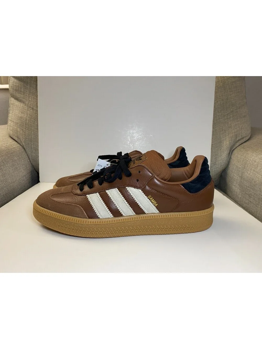 Adidas Samba XLG Shoes Men 12 Brown White Leather Skateboarding Sneakers 029002
